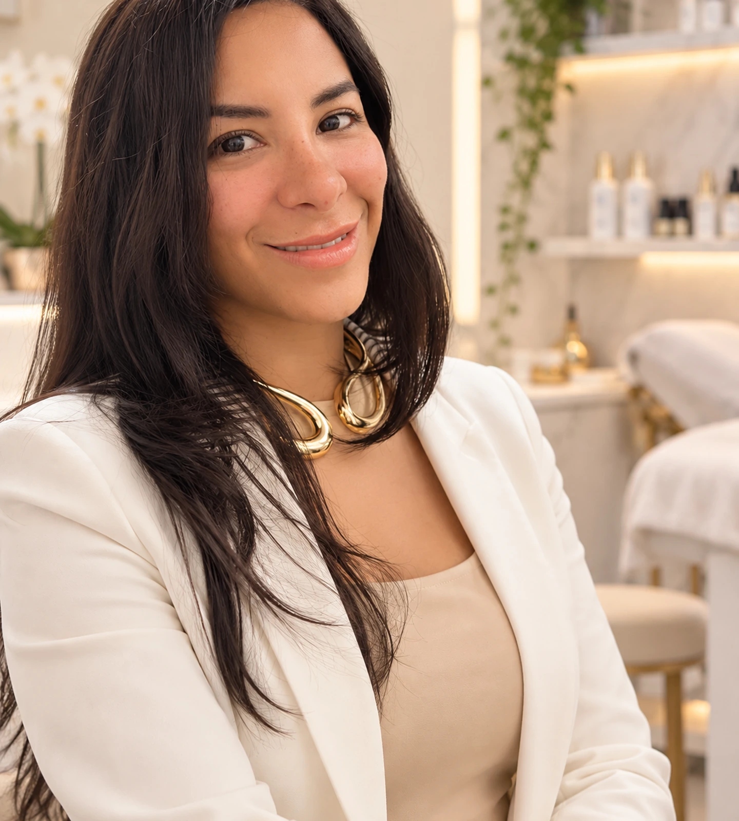 Martha Mosquera, licensed esthetician, in her Miami skincare studio